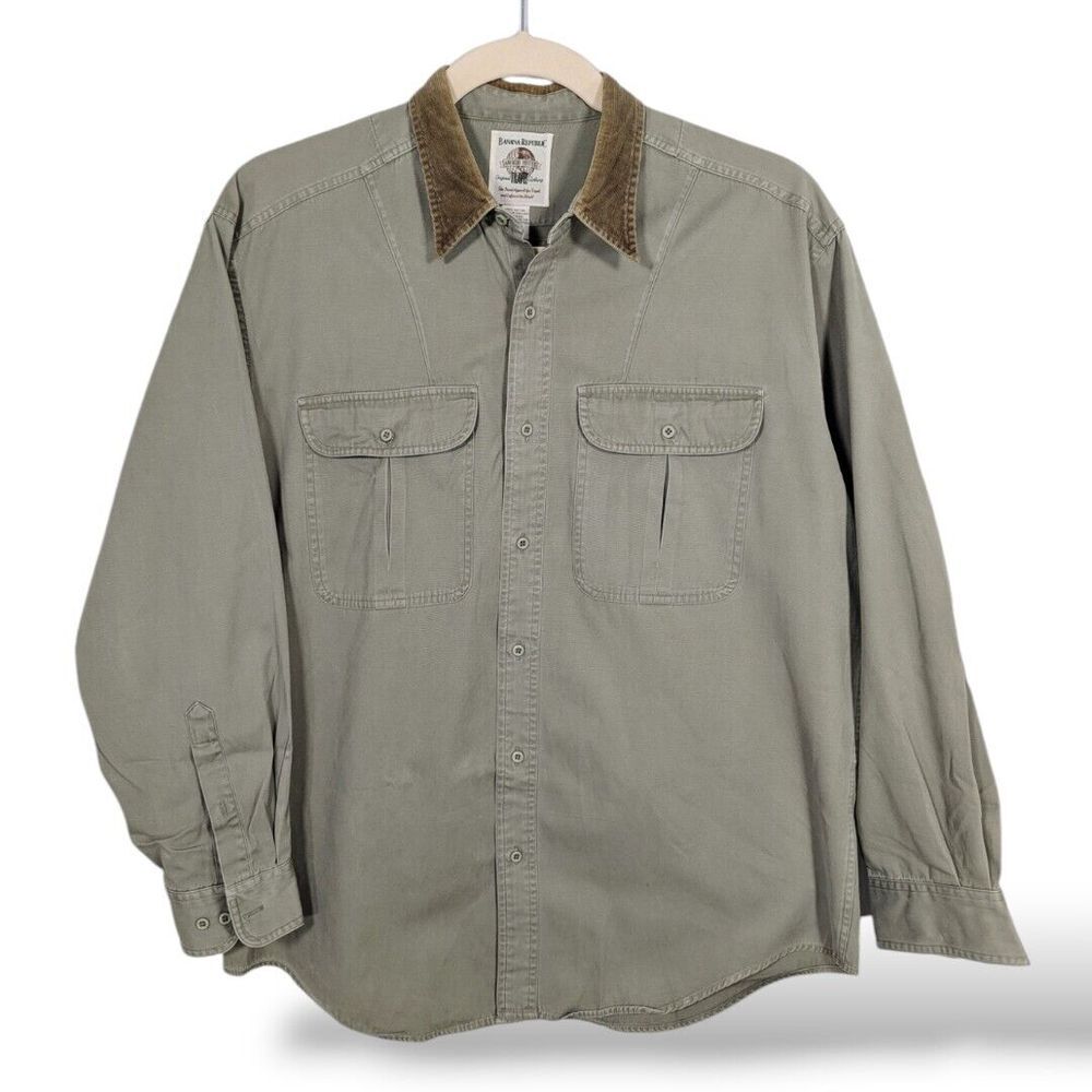 Vintage Banana Republic Original Travel Clothing Men Shirt L Green Chore Utility
